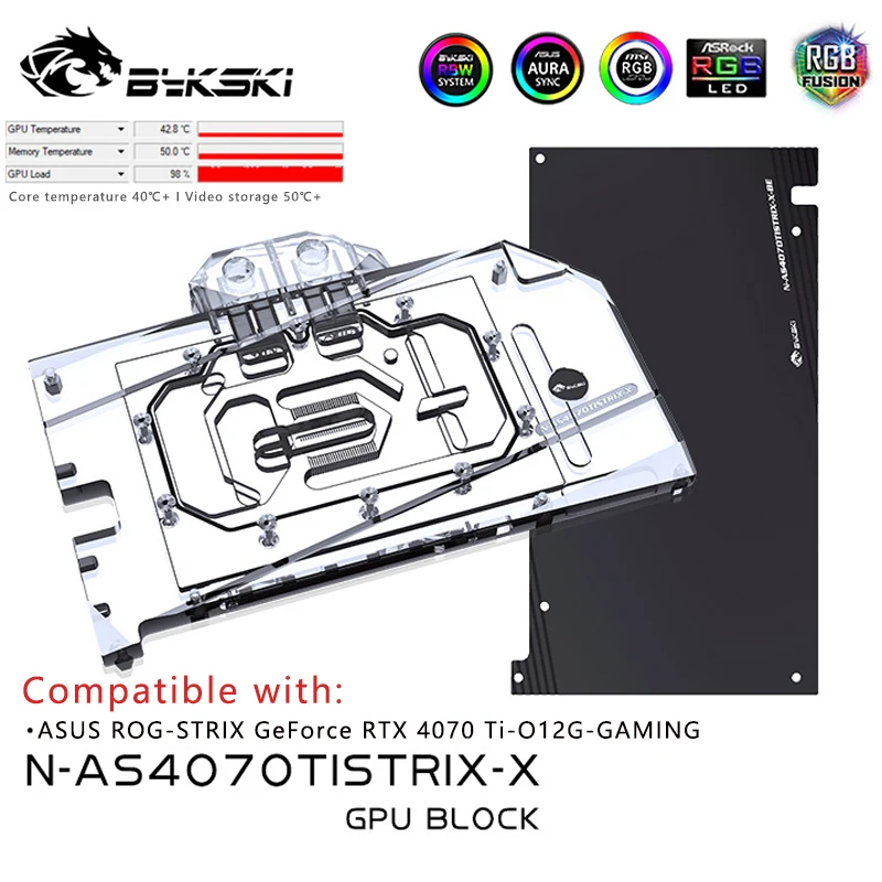Блок GPU Bykski для графической карты Asus ROG STRIX GeForce RTX 4070 Ti 12G GAMING, радиатор с медным охлаждением, N - AS4070ISTRIX - X