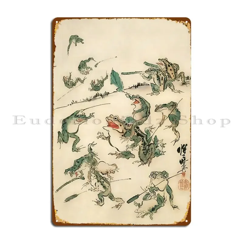 Битва лягушек Kawanabe Kyosai металлический знак кинотеатр паб-бар домашний печатный жестяной знак плакат