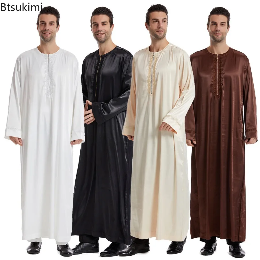 2025 Мусульманское платье с длинным рукавом Daffah Jubba Thobe, Саудовская Аравия, кафтан, халат, исламская одежда, Дубай, Ближний Восток, Абая, кафтан, платье Мусульманская Мода