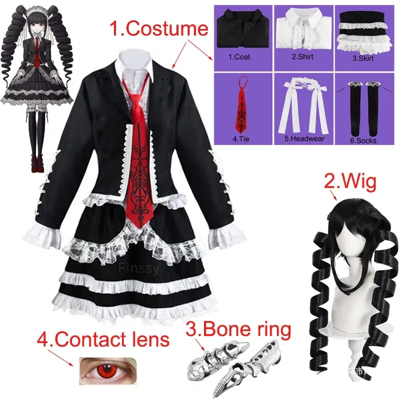 Фото Danganronpa Celestia Ludenberg Костюм Yasuhiro Taeko Косплей Парик Металлическое Костное Кольцо Одежда Включая Рубашка Галстук So ZBb; 4.f'7;j,3' №2