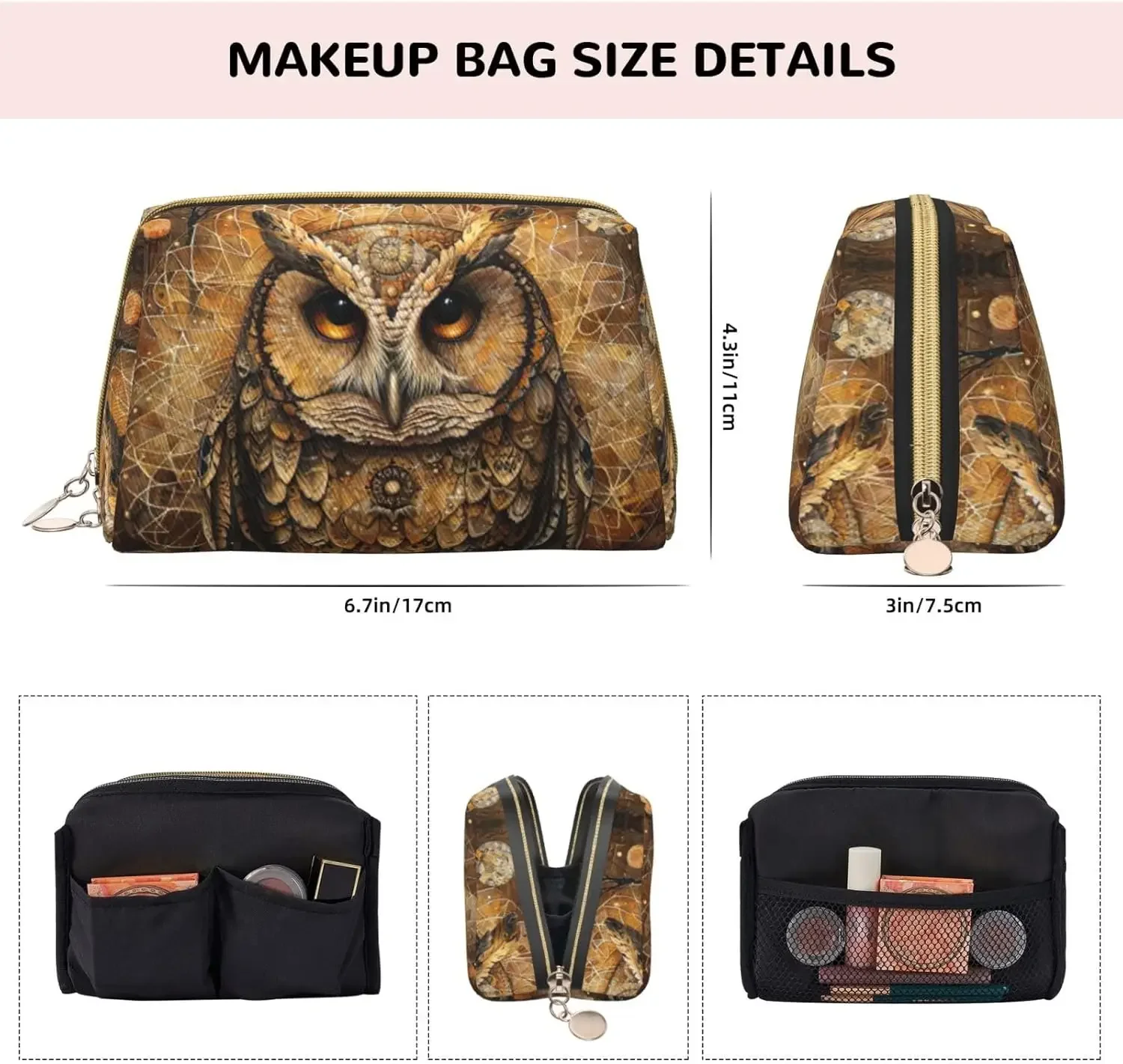 Фото Косметички с принтом Owl Beliefs, кожаная косметичка, маленькая для кошелька, косметичка, клатч для туалетных принадлежностей для женщин, путешествий №5