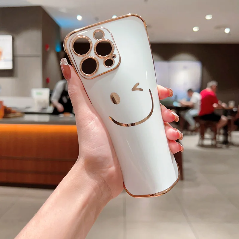Модные мягкие чехлы для телефонов с улыбающимся лицом для IPhone 11, 12, 13, 14, 15 X XS XR 7 8 Pro Max PLus, роскошный гальванический чехол (art.: 3920c5743c2bd) - 3920c5743c2bd