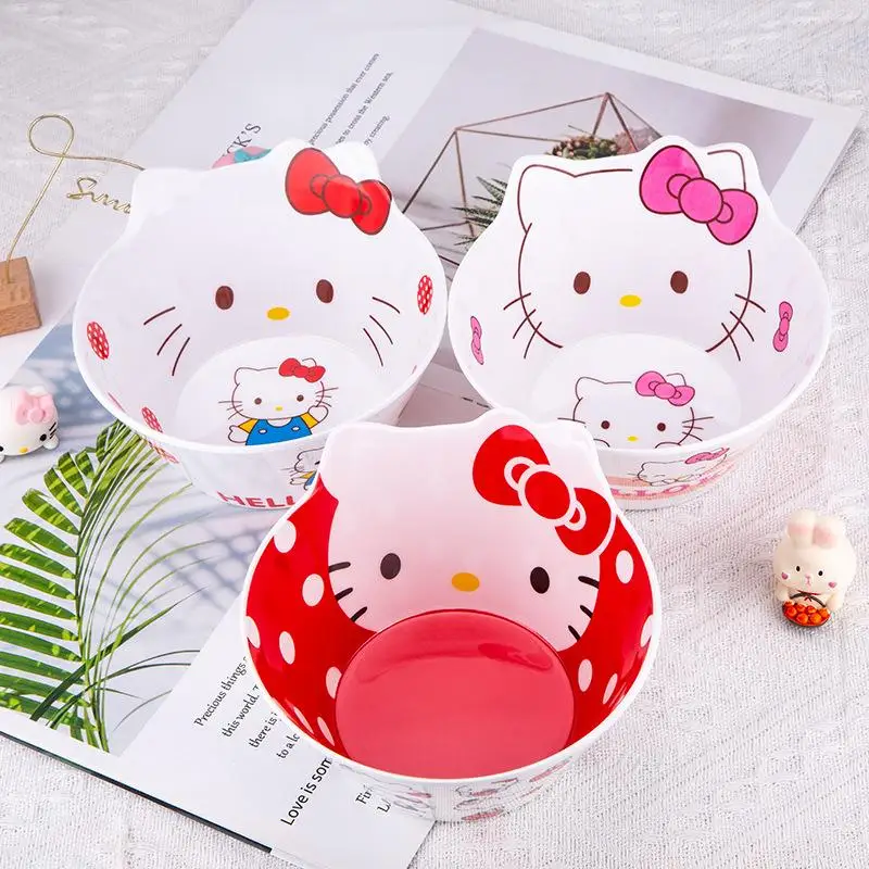 Фото 1 шт. Kawaii Hello Kitty Sanrio аниме мелодия детская мультяшная миска посуда модное моделирование анти-падение суповая миска №2