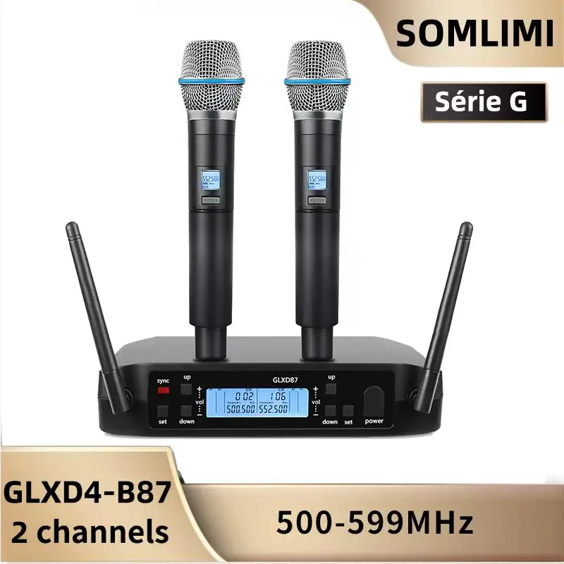 Беспроводной микрофон SOMLIMI 500-599 МГц B87A, UHF, двухканальный профессиональный микрофон для детской караоке, церкви, шоу, встреч