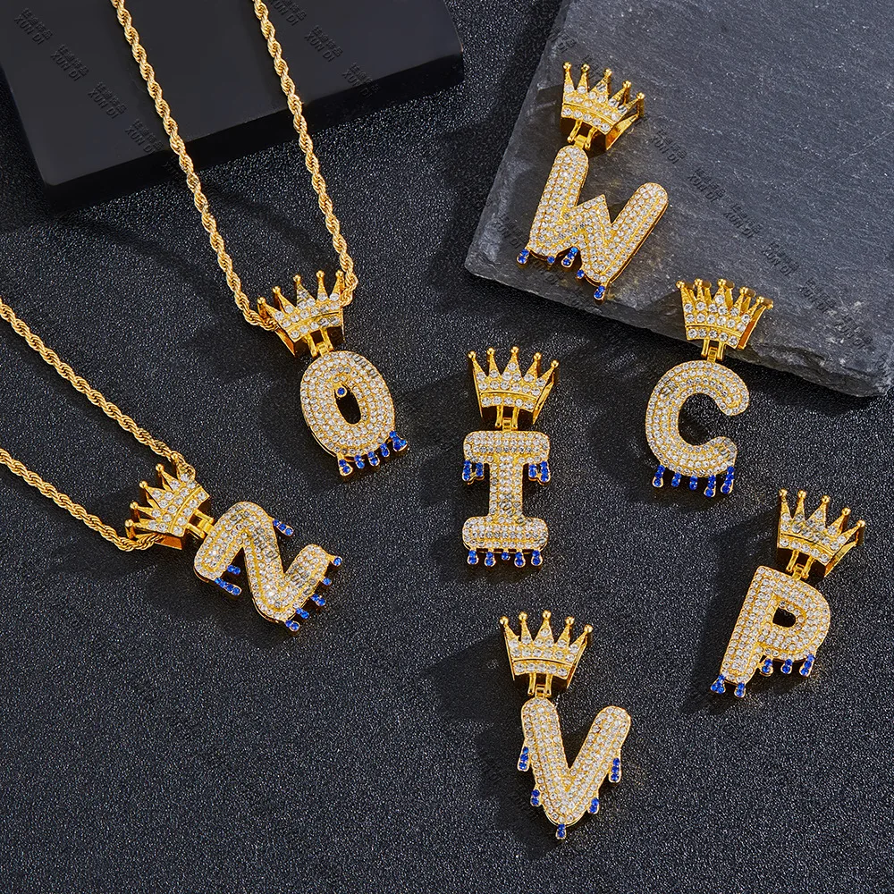 Фото Хип-хоп Iced Out Bling Цирконий A-Z Капельная Корона Начальные Письма Подвеска Золото Серебро Цвет Хип-Хоп Ювелирные Изделия Для Мужчин Женщин №5
