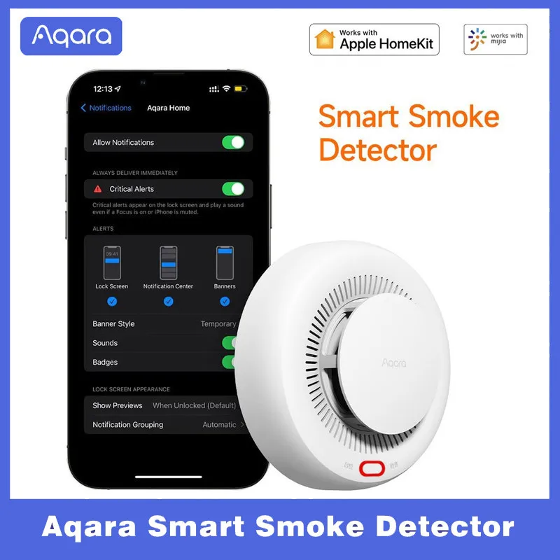 Детектор дыма Aqara Zigbee, детектор дыма с монитором 3,0, работает с приложением Xiaomi Mi Home и Homekit