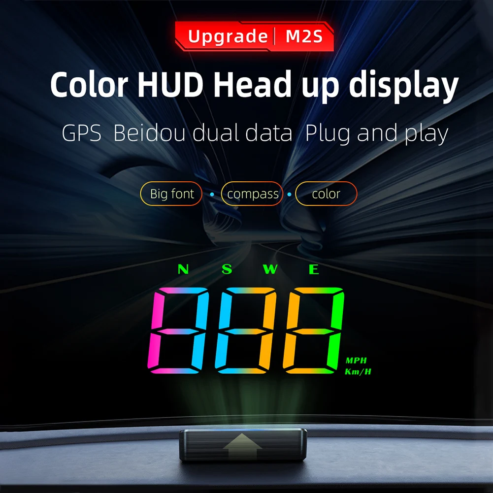 Проекционный дисплей для автомобиля HUD M2S, проектор спидометра на лобовом стекле с автоматическим датчиком света, дисплей скорости вращения мила