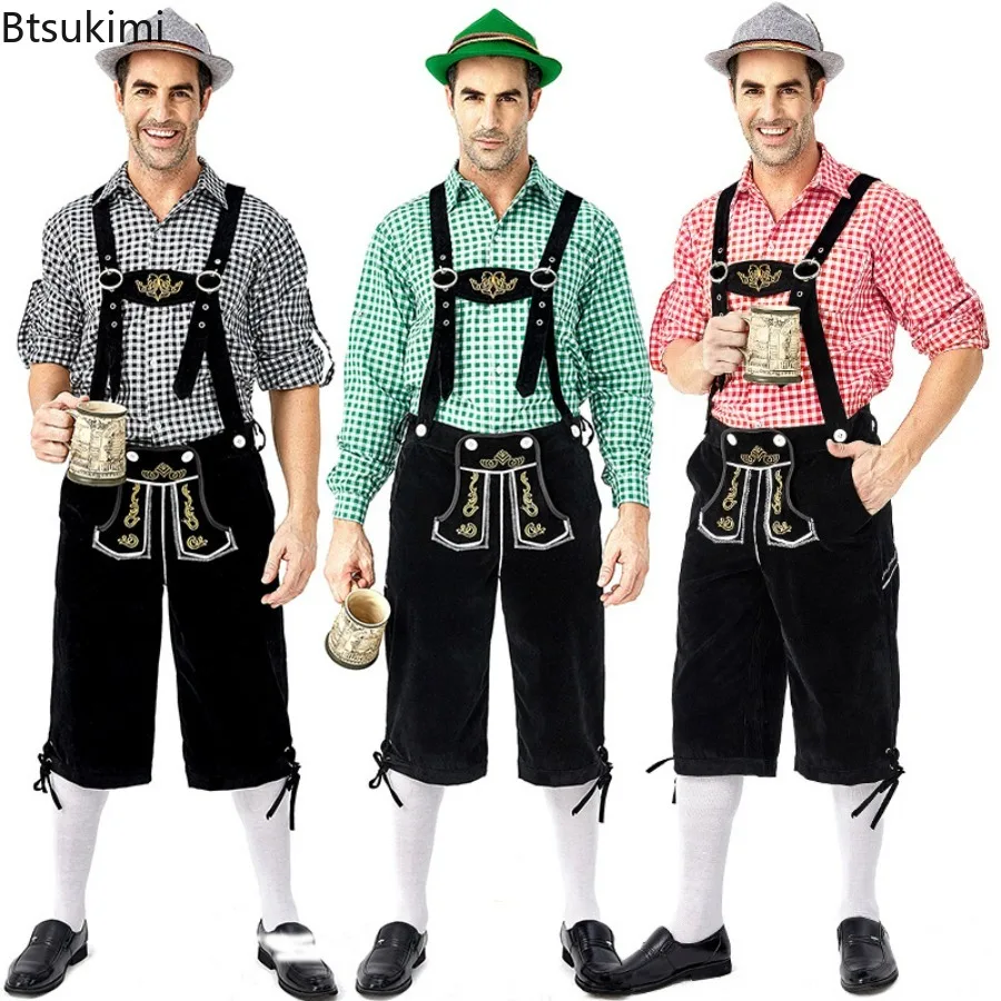 Мужской карнавальный костюм Октоберфеста, клетчатая рубашка, наряд Lederhosen, косплей, парад на Хэллоуин, сценическое шоу, необычные комплекты для вечеринок, одежда