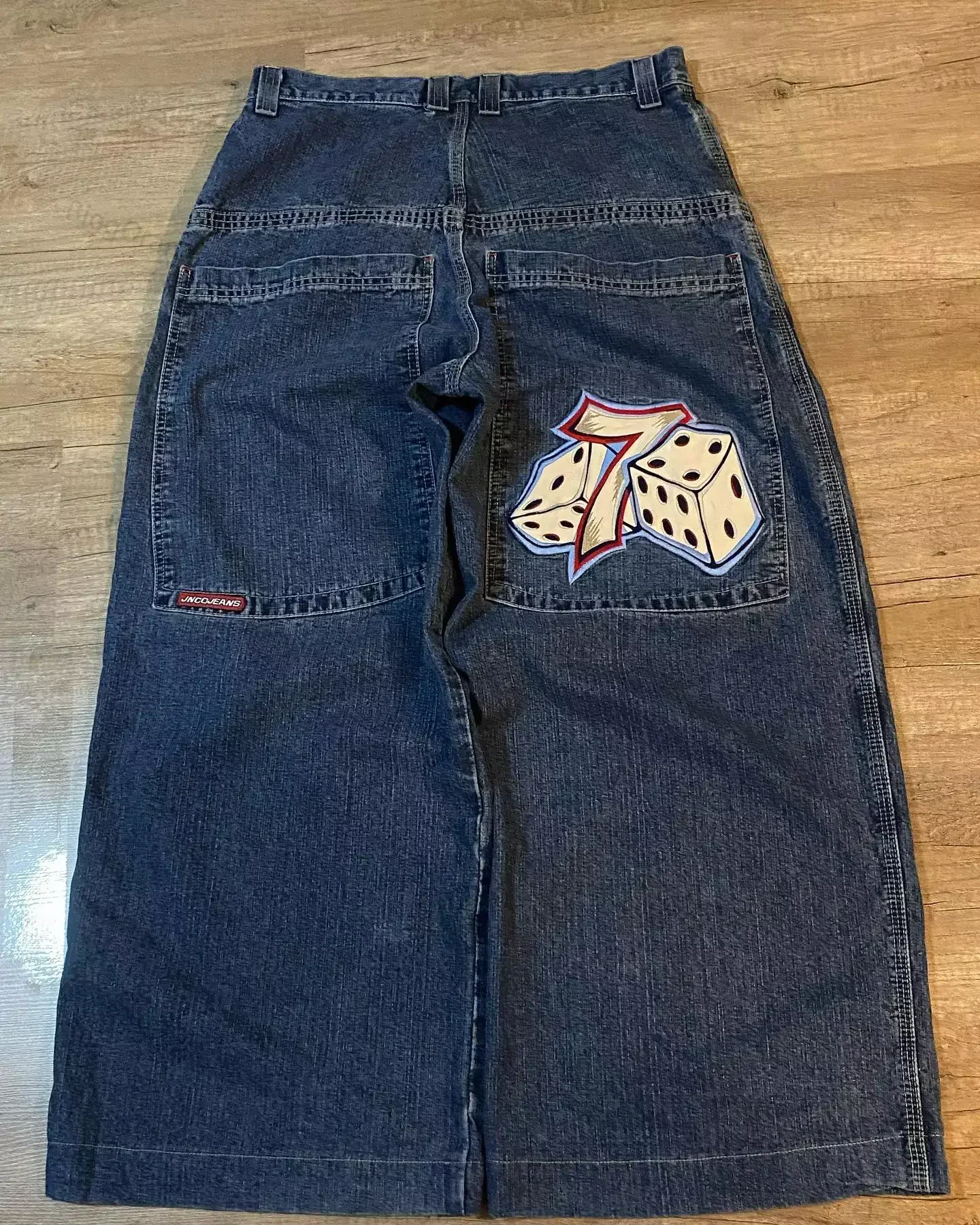 Фото Jnco мешковатые джинсы хип-хоп Рок Вышивка Узор Мужчины Женщины 2023 новая мода уличная ретро Harajuku джинсы с высокой талией и широкими штанинами №2