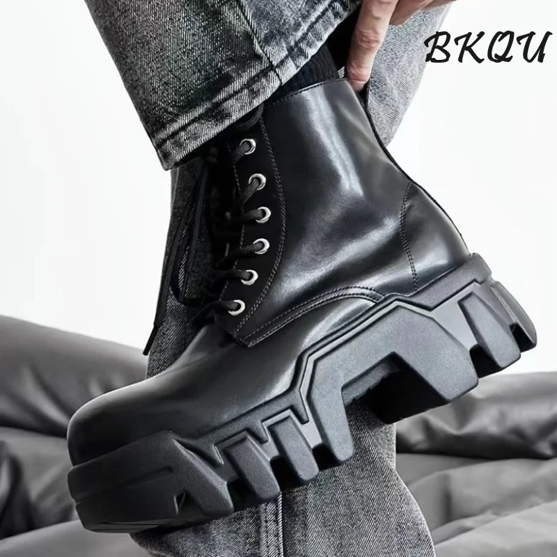 Ботинки челси BKQU Gear Sole Increase, мужские осенние ботинки 2024, бульдозер High Street, байкерские ботинки, ботинки дерби со средней верхней головкой