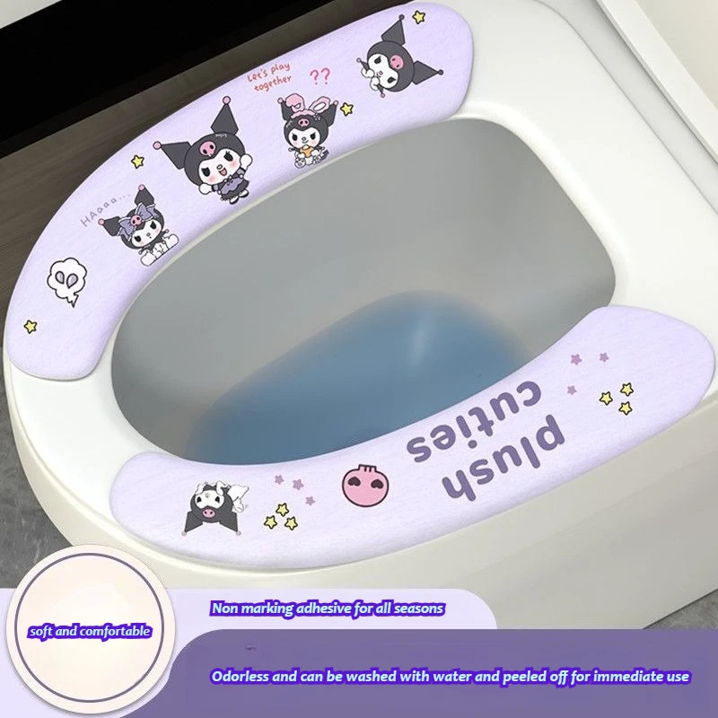 Фото Новая модная подушка для унитаза Sanrio с рисунком My Melody Kuromi HelloKitty, наклейка для унитаза, четыре универсальных предмета для дома, коврик для унитаза №3