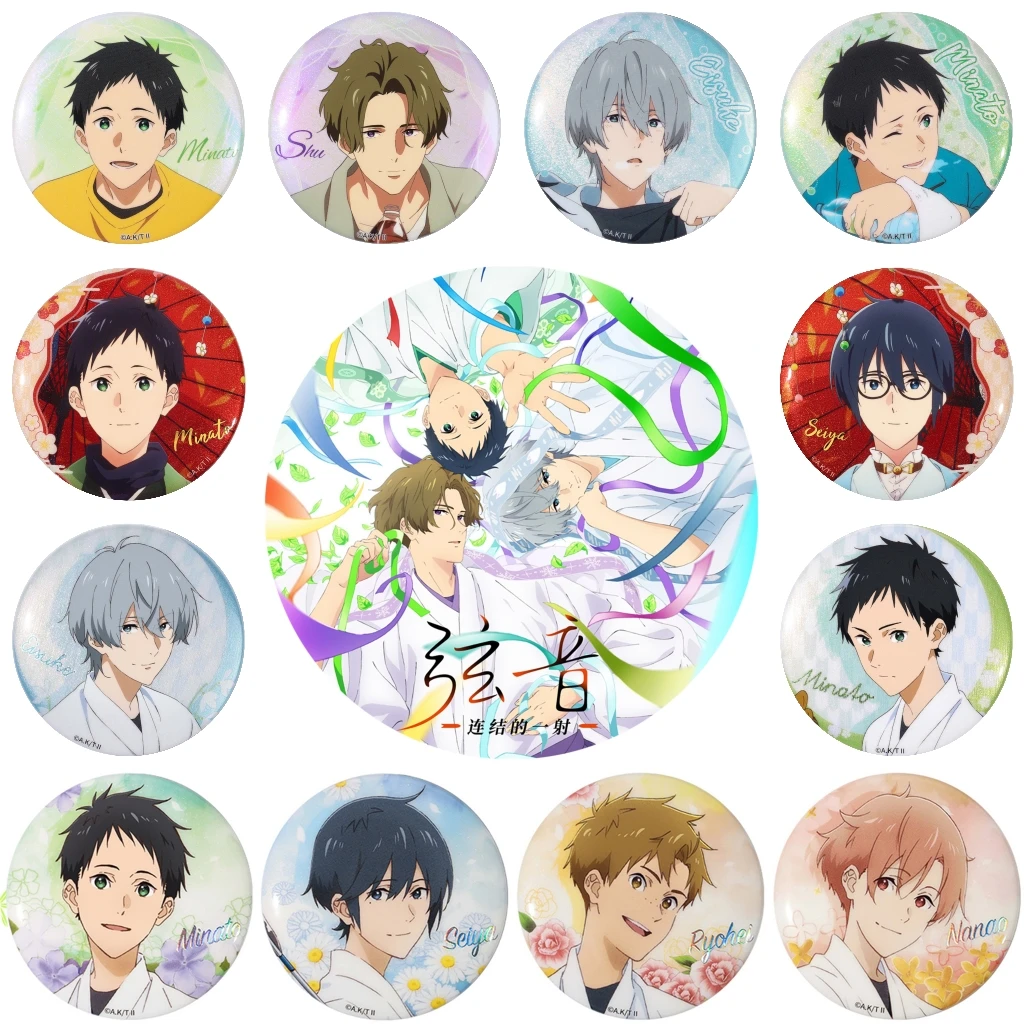 58 мм аниме Tsurune The Linking Shot Narumiya Minato Takehaya Seiya ‌   Костюм для косплея, значок, булавка, брошь из жести SPTE ﻿   Опора Gilf Аксессуары для косплея