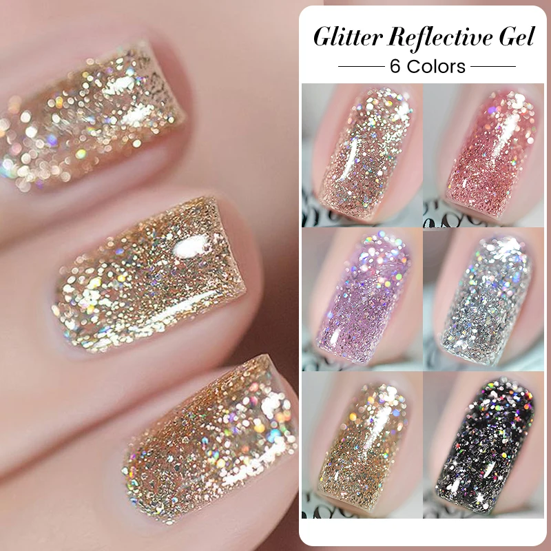 BORN PRETTY Светоотражающий блестящий гель-лак для ногтей Flash Sliver Gold Сверкающие блестки Голографические лаки УФ-светодиодные блестки Маникюр