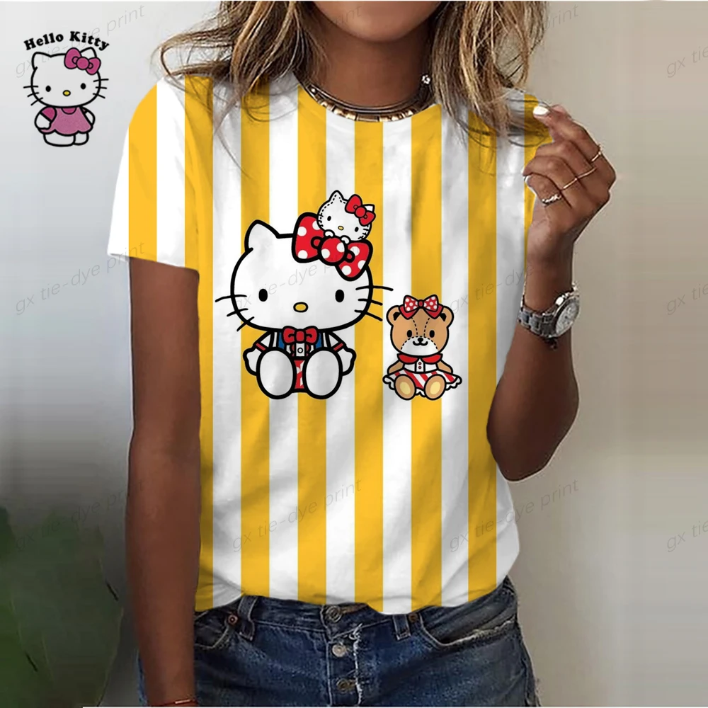 2023 Летняя женская футболка в стиле Харадзюку, футболки с принтом Hello Kitty, повседневные блузки, повседневные пуловеры, женская футболка, дизайнерская уличная одежда (art.: 3920c16cd01bf) - 3920c16cd01bf
