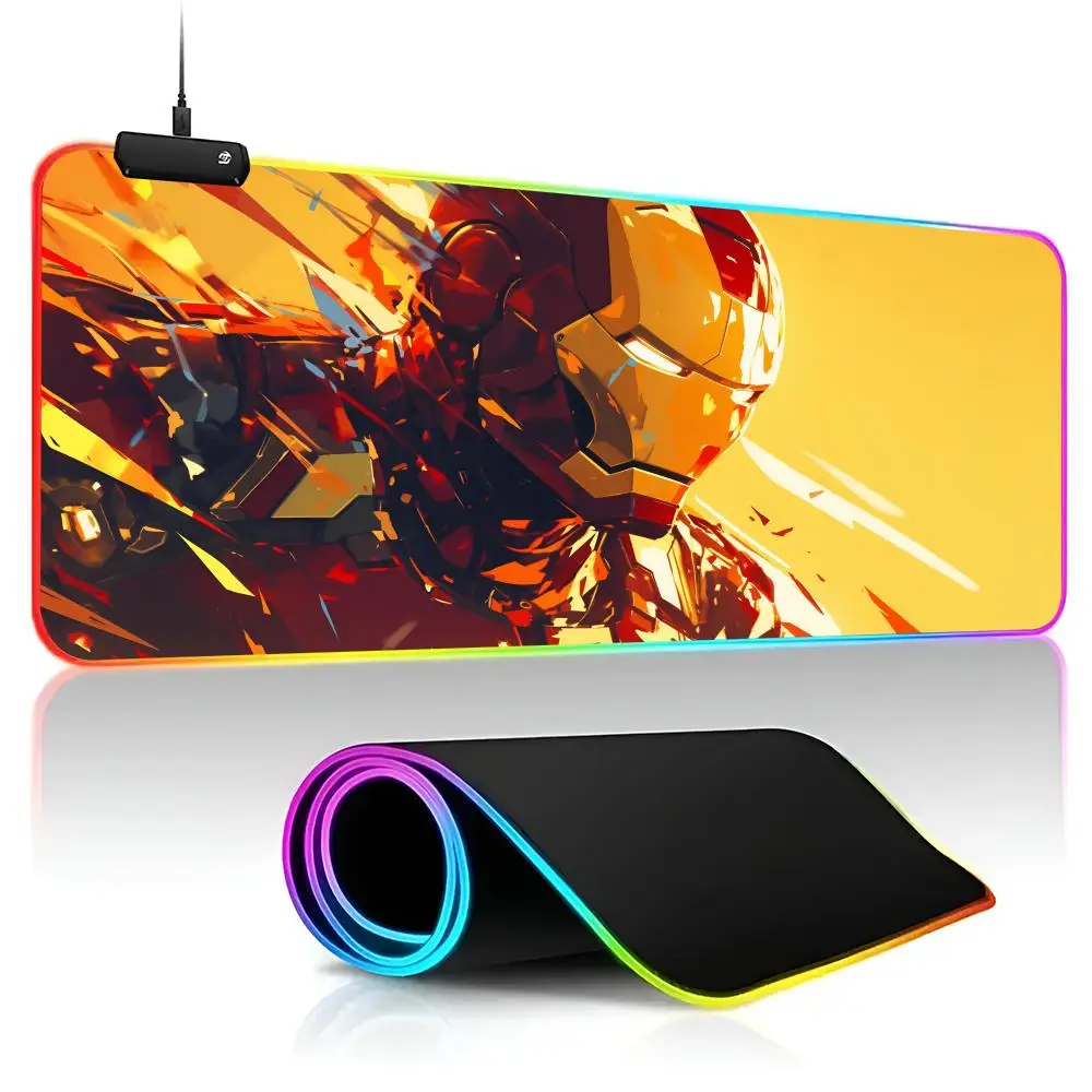 Игровой RGB коврик для клавиатуры компьютерная мышь «Железный человек» Pad, игровой коврик для мыши для ноутбука, Защитный Настольный коврик, аниме коврики