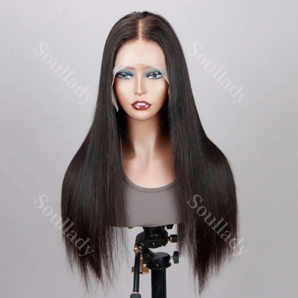 Фото Soul Lady 13x4,5 шелковистые прямые волосы HD кружевной полный фронтальный парик человеческие волосы предварительно выщипанные с отбеленными узлами №3