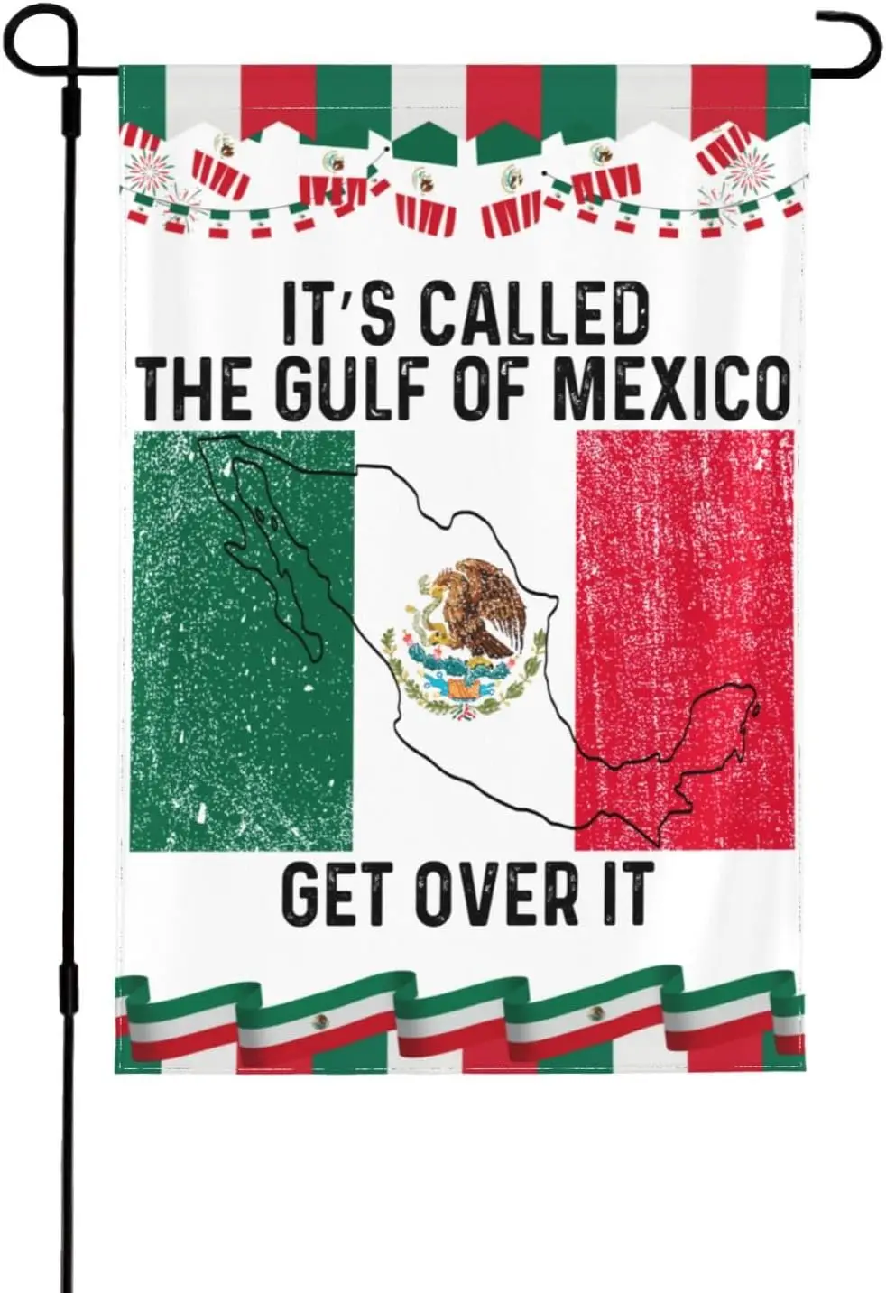 Его под названия Gulf-Of-Mexico Get Over It Садовый флаг Мексиканская карта Двусторонний двор Флаг 12X18 Праздничная вечеринка Открытый знак дома
