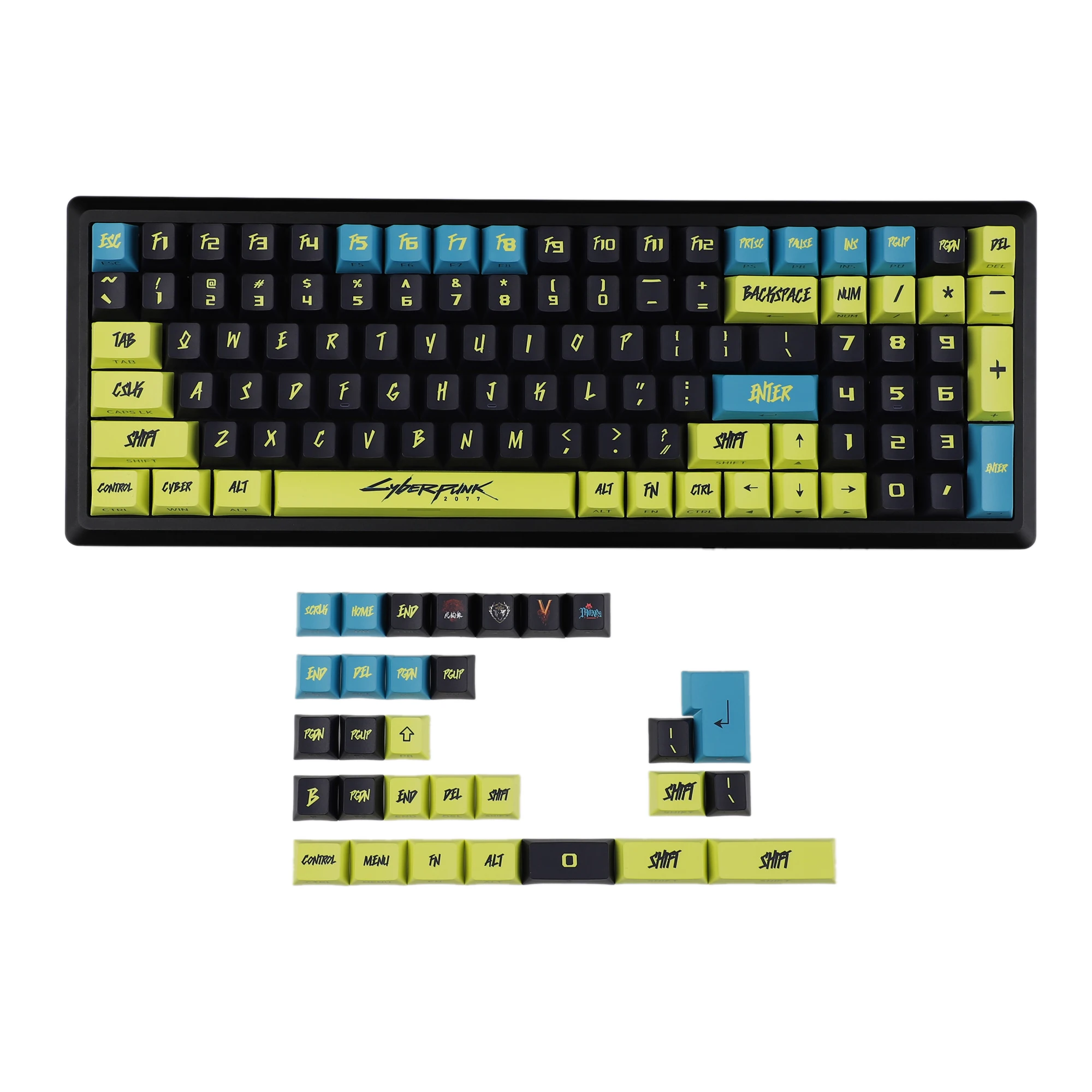YMDK Cherry Profile Cyber Style с боковой подсветкой, прозрачный блеск с подсветкой, 130 колпачков для клавиш Dye Sub, толстые колпачки для клавиш из ПБТ для MX Mechanica (art.: 3920c6e2d111b) - 3920c6e2d111b