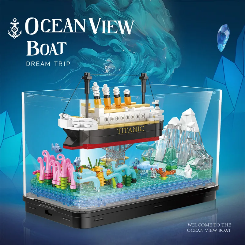 MOC Mini тонущий микро-Титаник, набор строительных блоков для корабля, крушение корабля, RMS айсберг, крушение корабля, дисплей, картина, фотообои, подарки