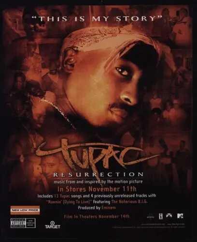 f1,2003 TUPAC SHAKUR - RESURRECTION Альбом Release -Tin SignVERTISEMENT