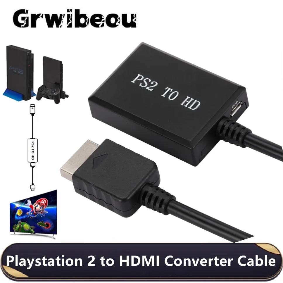 Кабель Grwibeou PS2-HDMI, аудиовидео конвертер 1080P с кабелем питания USB, поддерживает все режимы отображения PS2 на HDMI
