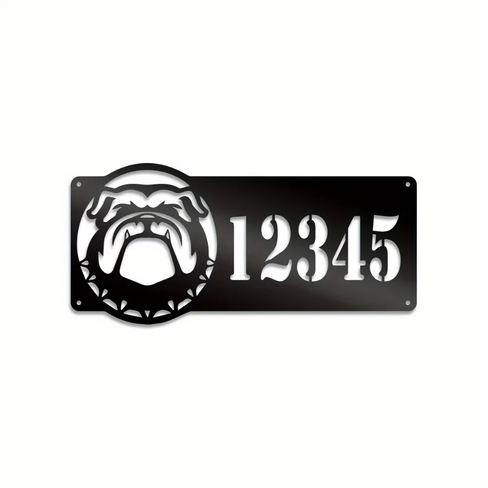 Фото Изготовленный на заказ металлический идентификационный знак дома Fierce Bulldog, уличный адресный маркер для любителей собак с прочным железным слоем и отображением имени и номера №5