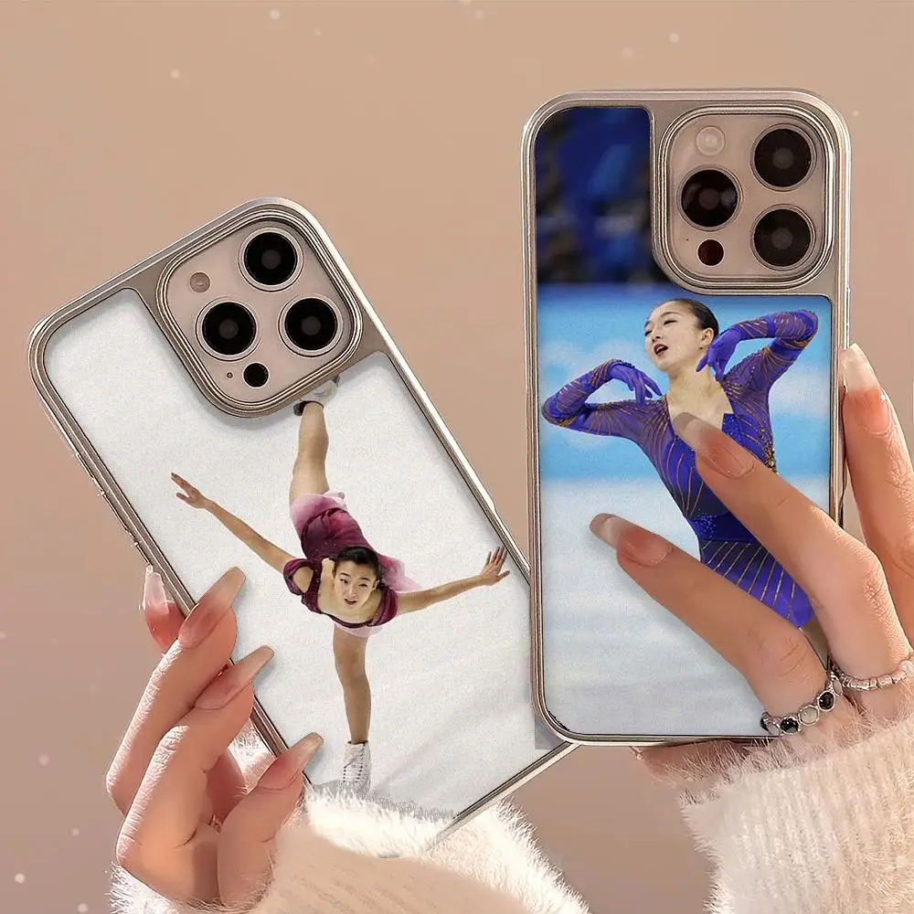 Чехол для телефона Kamila Valieva с фигурным катанием для iPhone 16, 15, 14, 13, 12 Plus Pro Max, усовершенствованный металлический каркас из углеродного волокна, акриловый Co