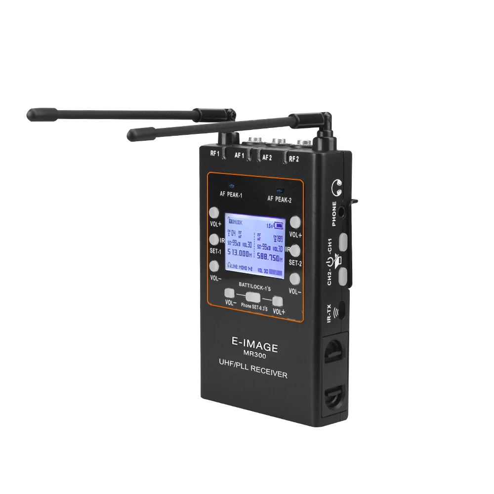 Фото E-IMAGE MR-300 UHF двухканальный металлический корпус UHF/PLL портативный беспроводной приемник для беспроводного микрофона №2
