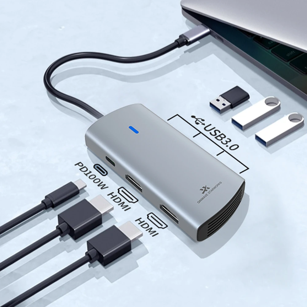 Заводская дешевая цена Портативная мини 6 в 1 Usb C Usb-C 2.5G Usb3.0 5 Гбит/с Быстрая зарядка Pd100W Док-станция для ноутбука