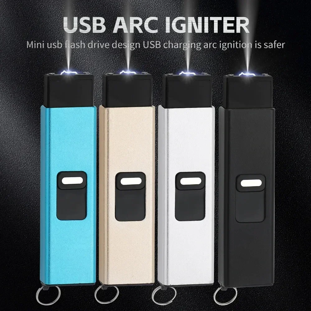 Металлическая ветрозащитная зажигалка с зарядкой через USB, светодиодное освещение, беспламенная импульсная зажигалка, уличные кухонные инструменты для барбекю, мужской подарок