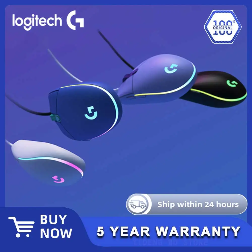 Игровая проводная мышь Logitech G G102 2-го поколения с синхронизацией света, 8000 точек на дюйм, 6 программируемых кнопок, RGB