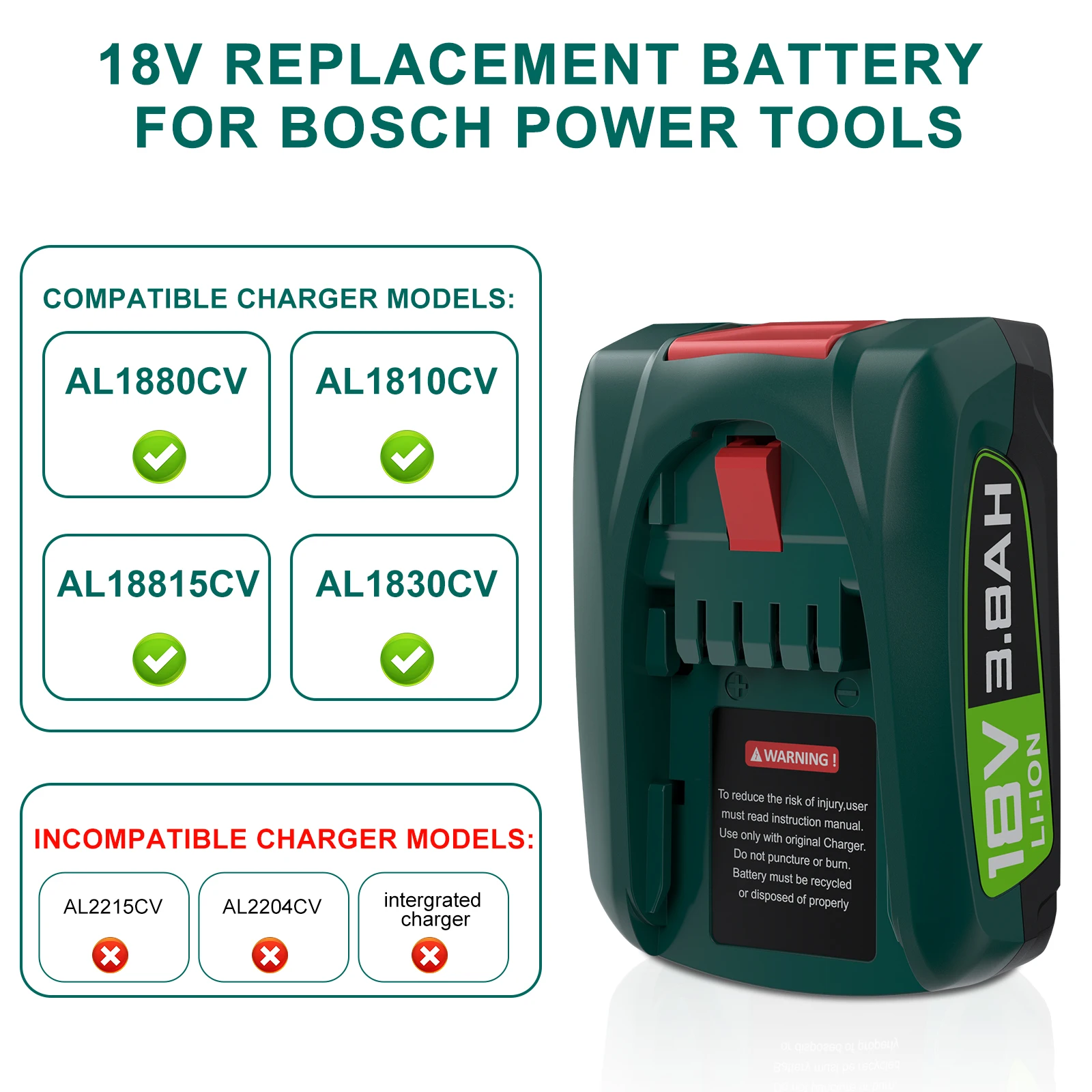 Фото Для аккумулятора Bosch PBA 18 В 3800 мАч Сменный аккумулятор для Bosch дома и сада PBA PSB PSR 18 В Аккумуляторные инструменты AL1880CV AL18815CV №5