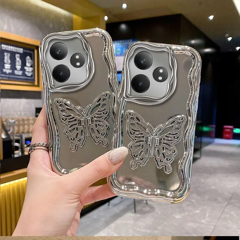 Фото Женская фотосессия для Realme GT 6 Gt6t Neo 6 Se Neo6 Корпус серебряный полый держатель бабочки ремешок на руку противоударный чехол №3