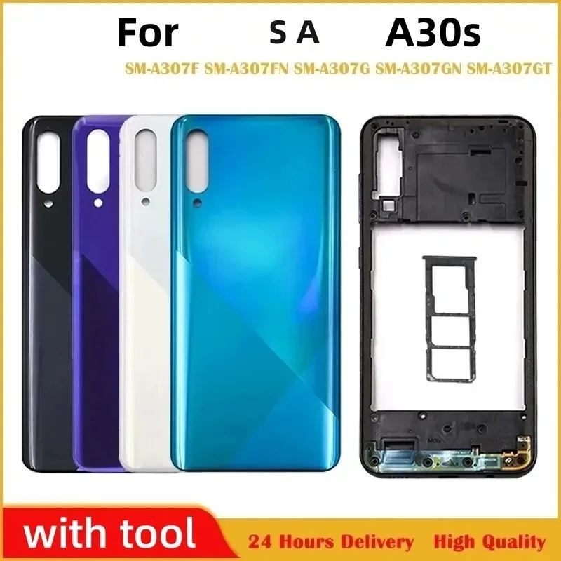 Фото Для Samsung Galaxy A30s A307 полный корпус средняя рамка + задняя крышка аккумулятора задняя дверь + объектив камеры + наклейка + логотип №2