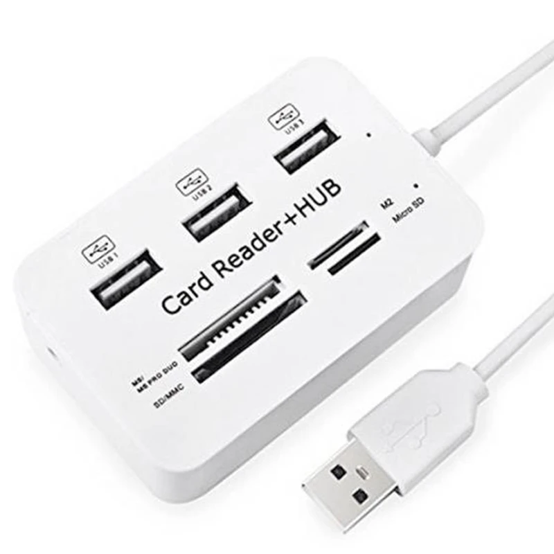 USB 2,0 концентратор все в одном, 3 порта с USB кардридером концентратор 2,0 480 Мбит/с комбинированный для MS/M2/SD/MMC/TF для ПК и ноутбука