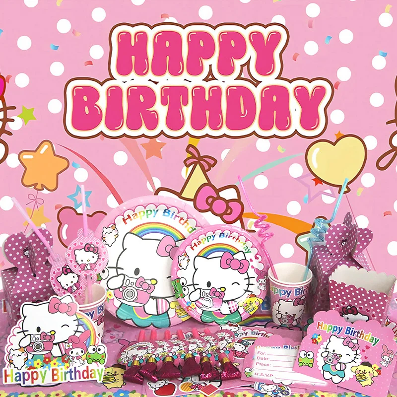 Украшение для дня рождения «Hello Kitty», детский воздушный шар из алюминиевой фольги с рисунком кота, одноразовая посуда, баннер, принадлежности для детских мероприятий