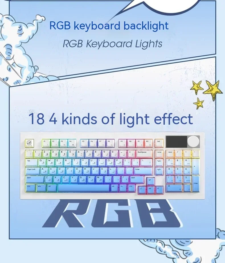 Фото Механическая клавиатура JamesDonkey R2Pro, беспроводная трехрежимная клавиатура RGB FR4 с позиционирующей пластиной и прокладкой дисплея, Офисная Клавиатура с горячей заменой №3