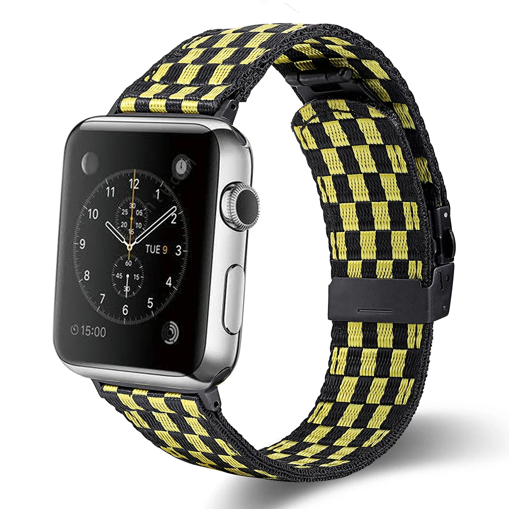 Фото Подходит для Apple Watch 6, черный, белый, черный, желтый нейлоновый ремешок, серия 5/4/3/2/1, 40/44 мм, 38/42 мм, пряжка из нержавеющей стали №3