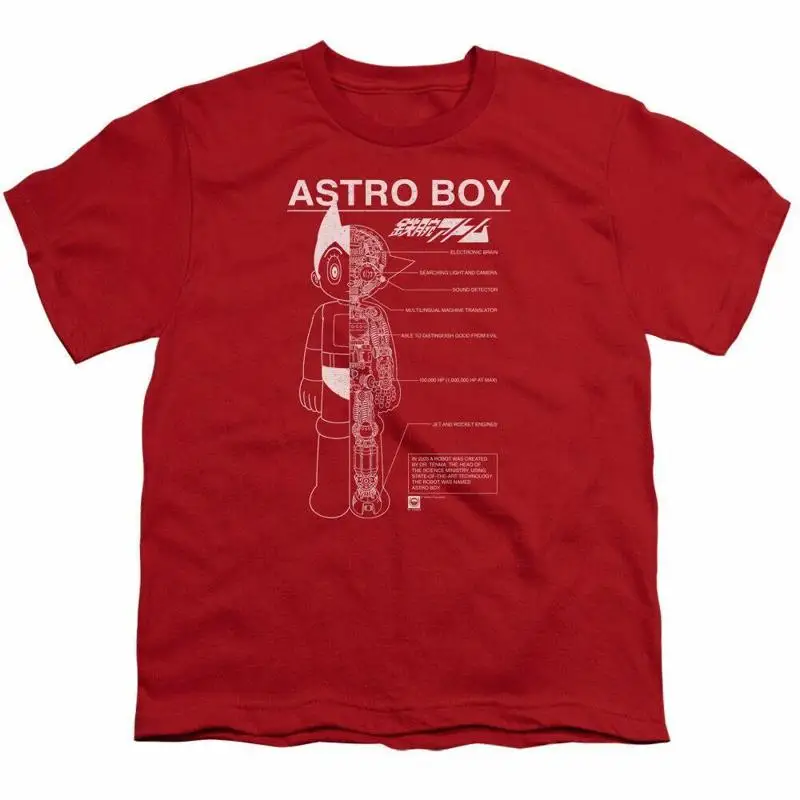 Детская молодежная футболка Astro Boy Schematics, лицензированный мультяшный фильм Тобио, красный