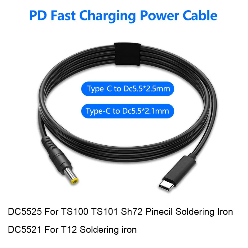 Зарядный кабель USB Type-C с PD 65 Вт, 20 В, 3 А для паяльника TS100 TS101 T12 Pine64 Pinecil, аксессуар для электроинструмента