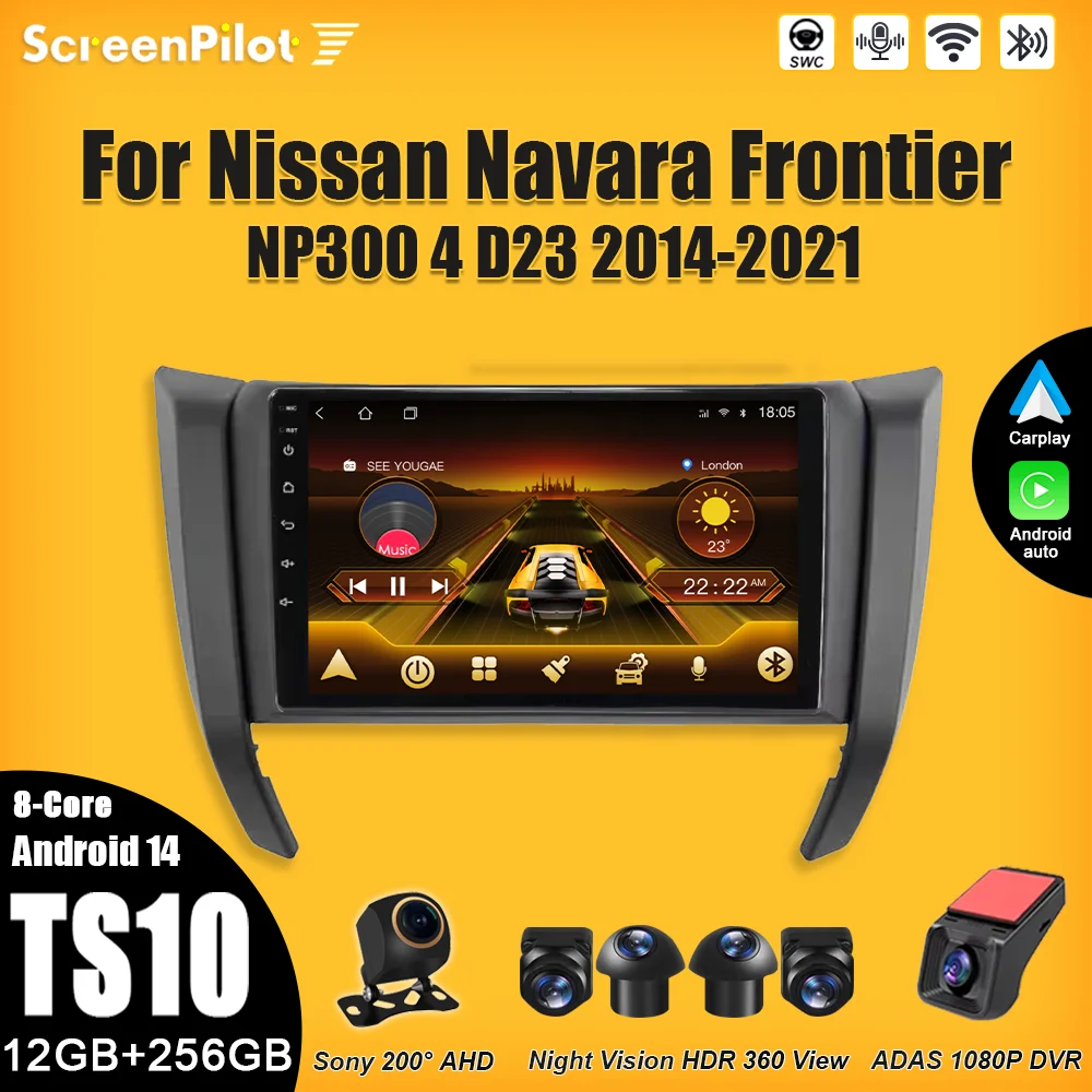 Android 15 для Nissan Navara Frontier NP300 4 D23 2014-2021 Мультимедийный видеоплеер Carplay с сенсорным экраном RDS 8-ядерный 5G Wi-Fi