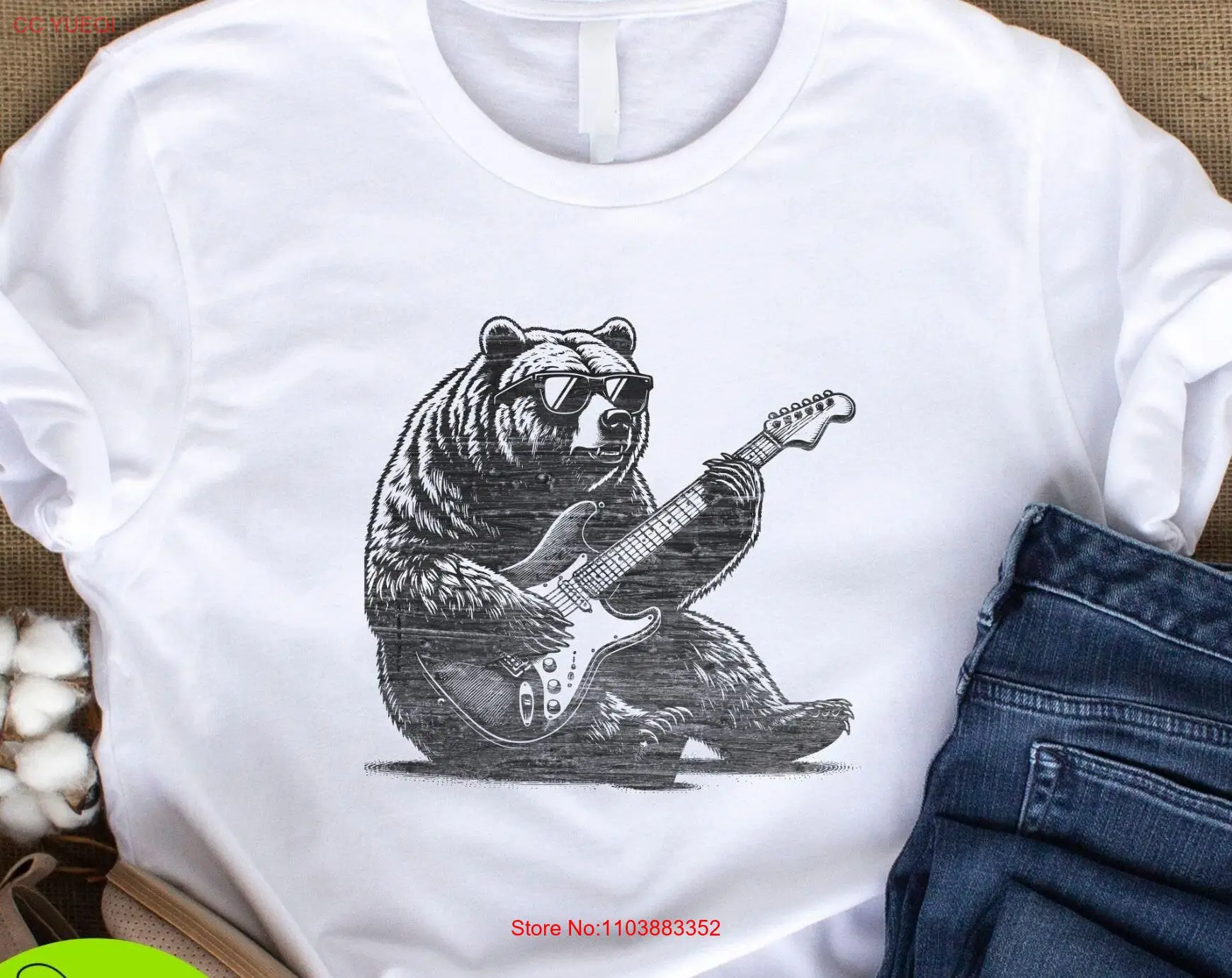 Крутая рубашка Grizzly Bearing Jamming On His Electric Guitar в винтажном стиле для любителей гитаристов и природы