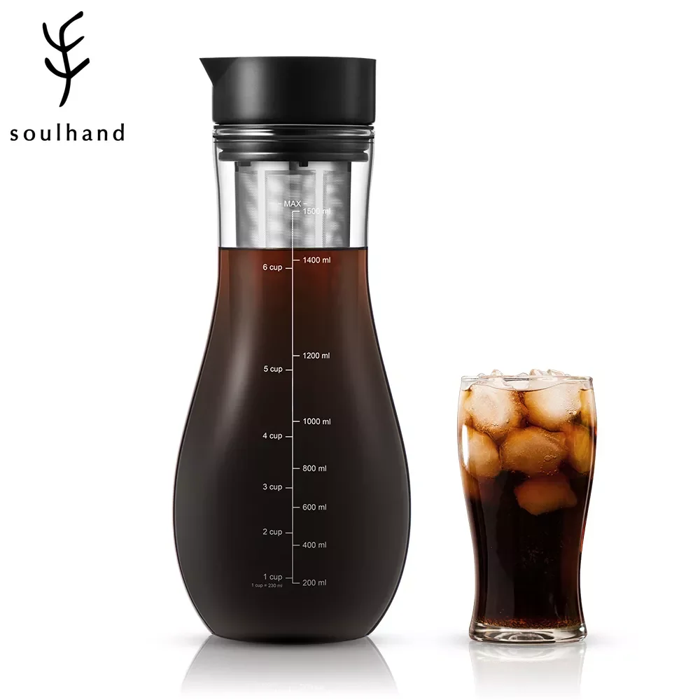 SOULHAND 1500 мл кофеварка для эспрессо холодное приготовление холодного кофе с двойным фильтром кофеварка для кофе и чая зеркальная Кофеварка с...