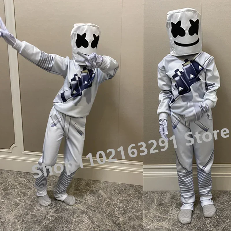 Фото Cosbao детский игровой карнавальный костюм для мальчиков Marshmello DJ интересные костюмы маска толстовки костюм музыкальный костюм на Хэллоуин для детей №2