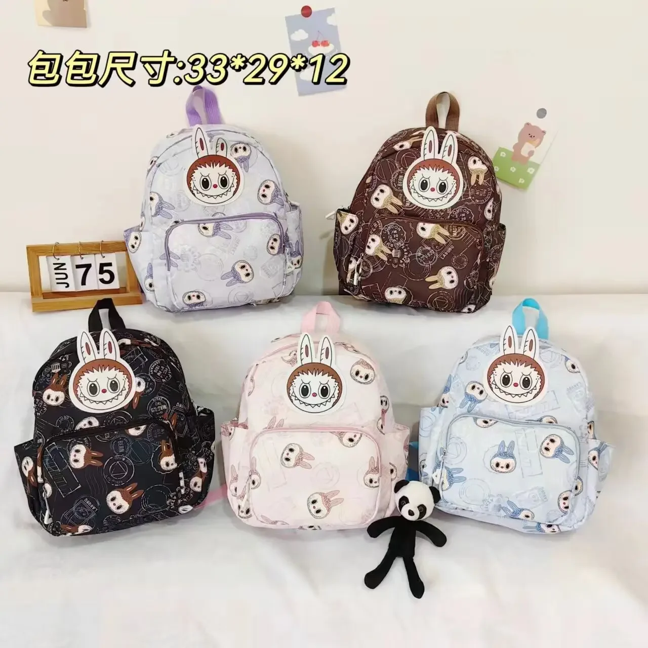 Рюкзак Labubu с героями мультфильмов, Kawaii, коричневый монстр, детская сумка-мессенджер, милая студенческая сумка на плечо, уличная дорожная сумка, детский подарок EB18