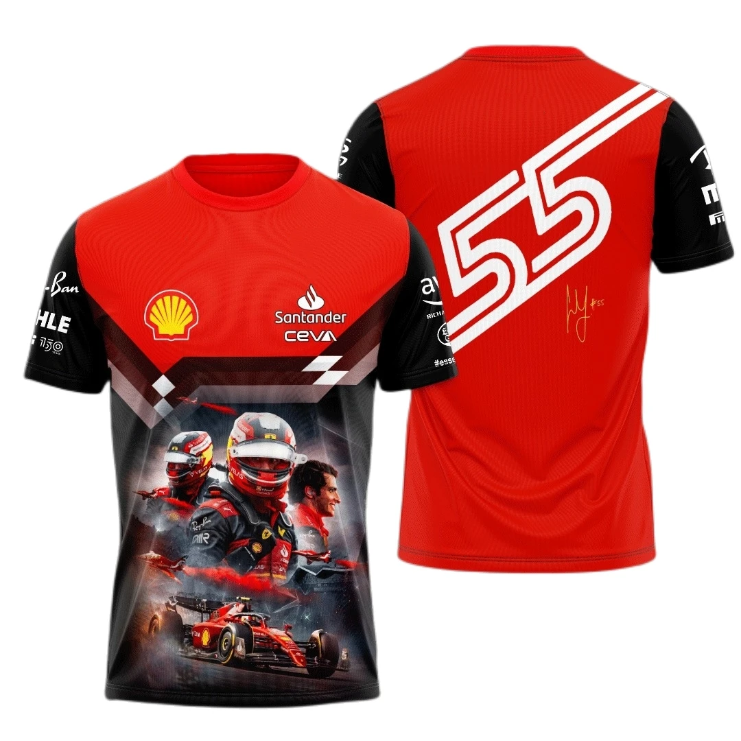 Фото Футболка F1 Ferrari Team Driver 16 0 55 Sainz формула One Новая Летняя мужская футболка с 3D принтом и коротким рукавом №5