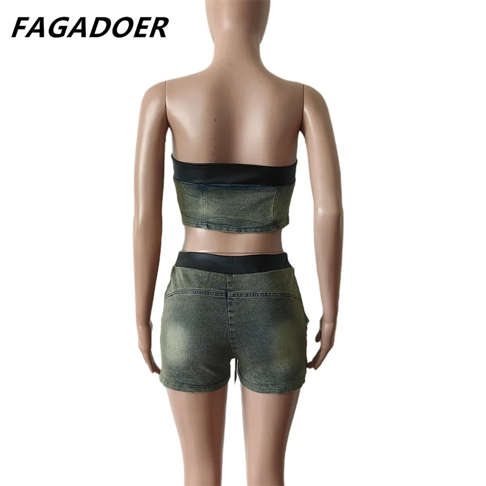 Модная уличная одежда FAGADOER Y2K для женщин, джинсовая повязка без рукавов, юбка-шорты, комплект из двух предметов, сексуальная ковбойская одежда 2024 (art.: 3920c6b491d51) - 3920c6b491d51