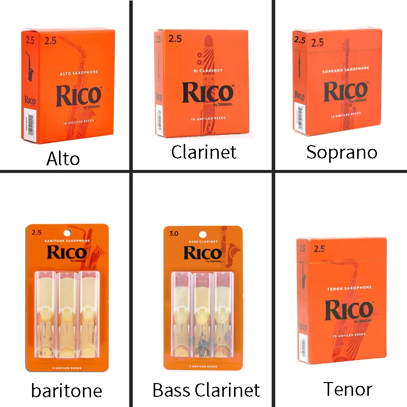Оригинальные трости D’Addario RICO из США Eb Alto Bb Soprano Tenor Barione Saxphone Bass Clarinet Classic Orange Box