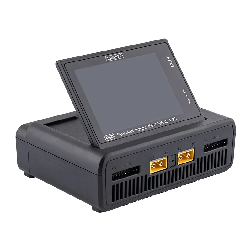 Фото ToolkitRC M8D 1600W 50A Двухканальное зарядное устройство с 3,5 - дюймовым перевернутым экраном 65W быстрое зарядное устройство для аккумуляторов Lipo LiFe 1 - 8S RC №2