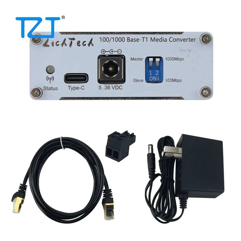TZT LichTech 100Base-T1/100/1000 Base-T1 Медиаконвертер 100 Мбит/с Автомобильный Ethernet-конвертер со световым индикатором состояния